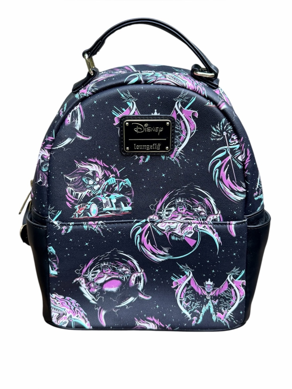Loungefly Disney Villains Neon All-Over Print Mini Backpack Black, Purple, Teal